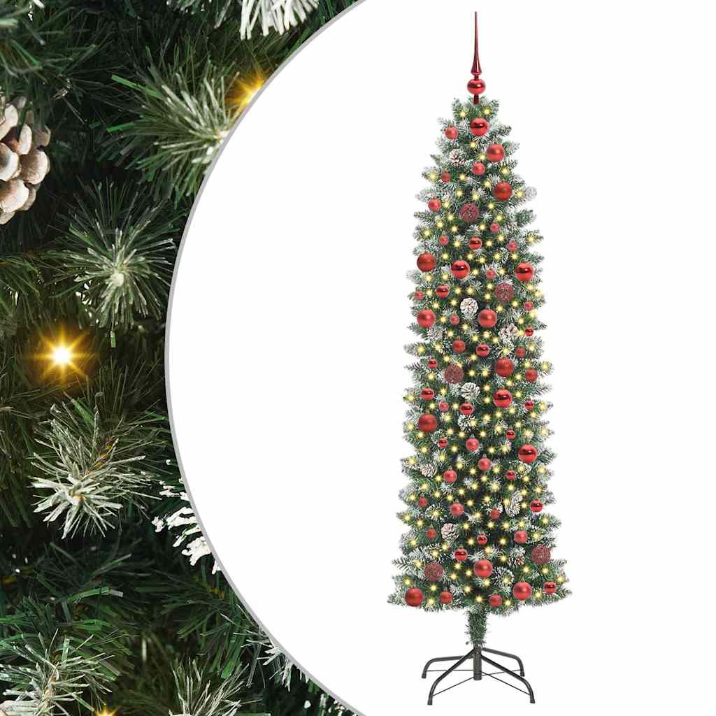 Kunstig Slankt Jule Tre med 300 LED Grønn og hvit 180 cm