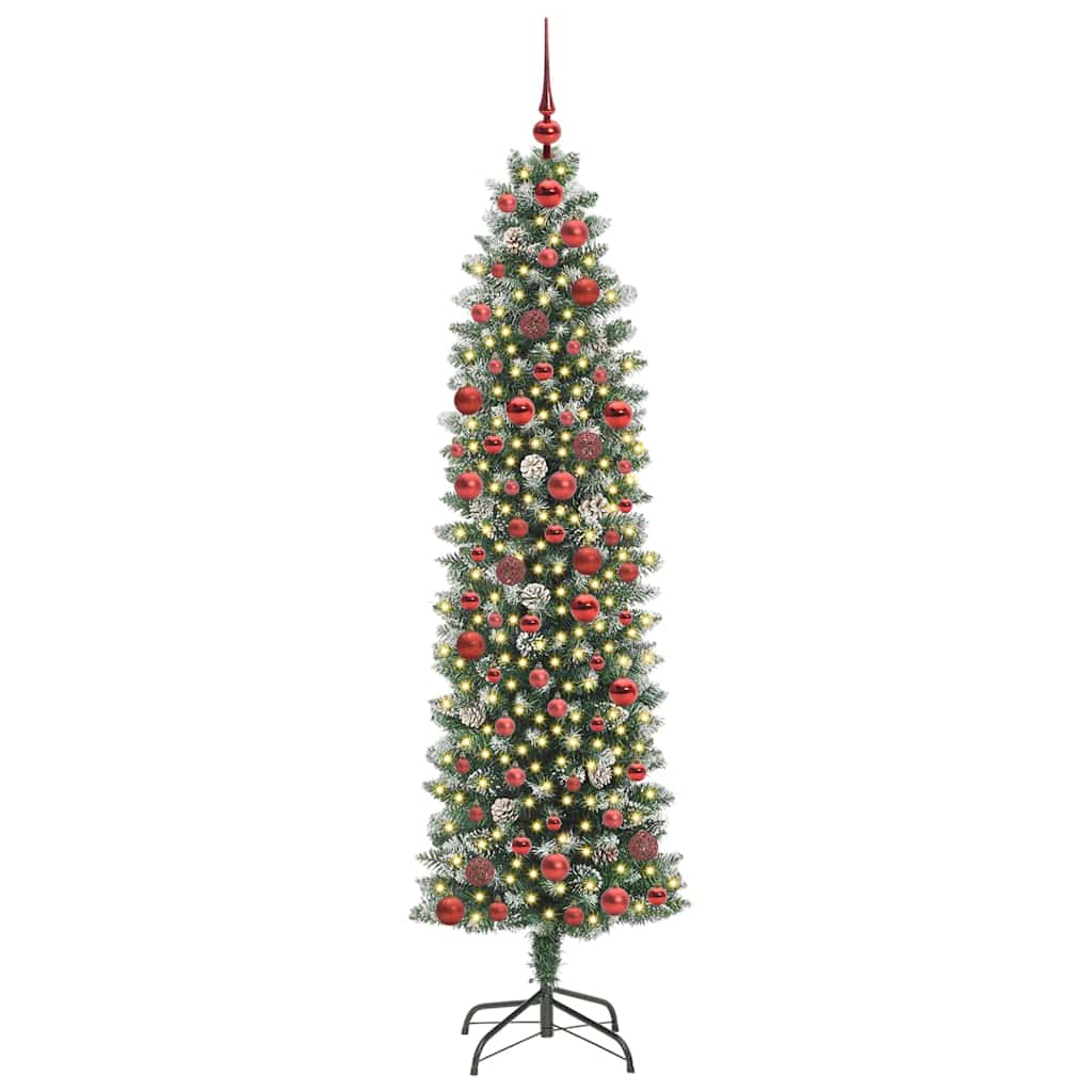 Kunstig Slankt Jule Tre med 300 LED Grønn og hvit 180 cm