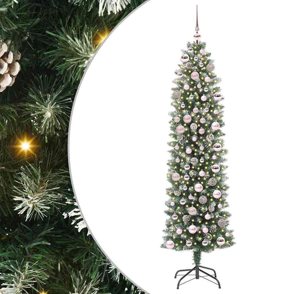 Kunstig Slankt Jule Tre med 300 LED Grønn og hvit 180 cm