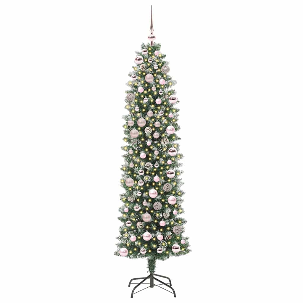 Kunstig Slankt Jule Tre med 300 LED Grønn og hvit 180 cm