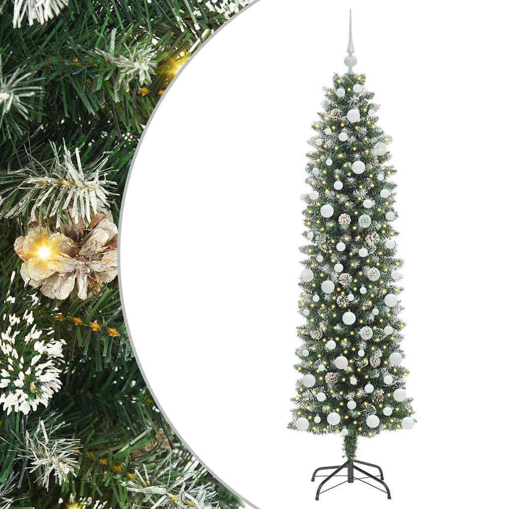 Kunstig Slankt Jule Tre med 300 LED Grønn og hvit 180 cm