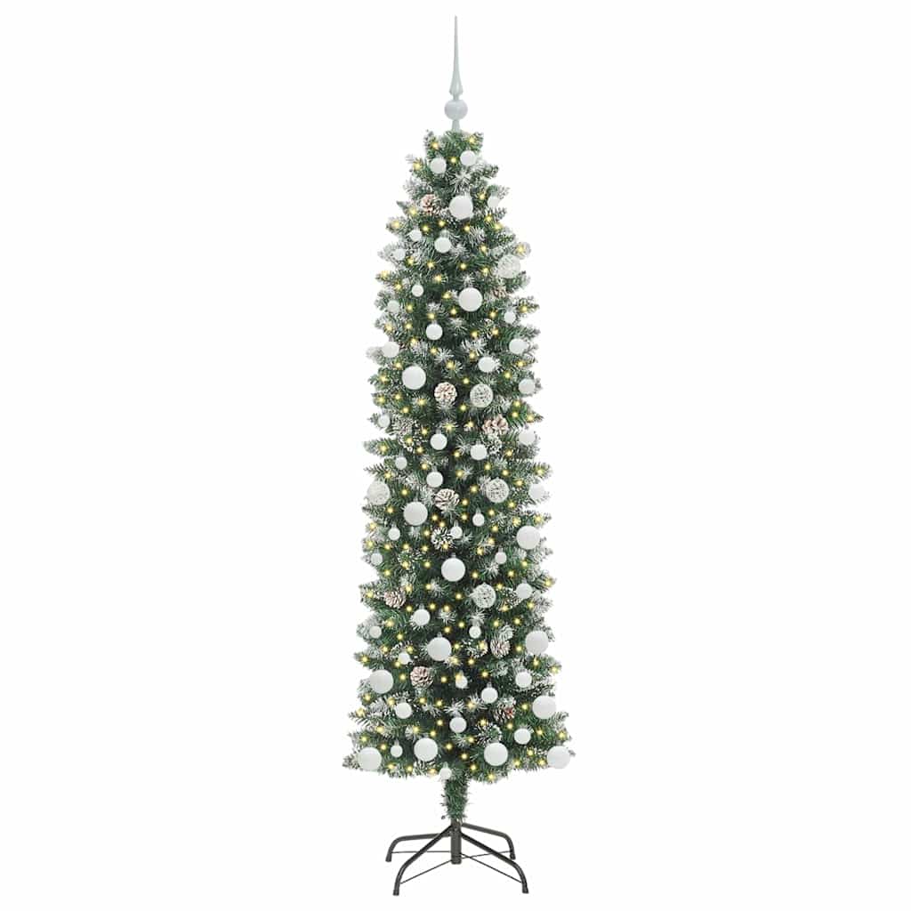 Kunstig Slankt Jule Tre med 300 LED Grønn og hvit 180 cm