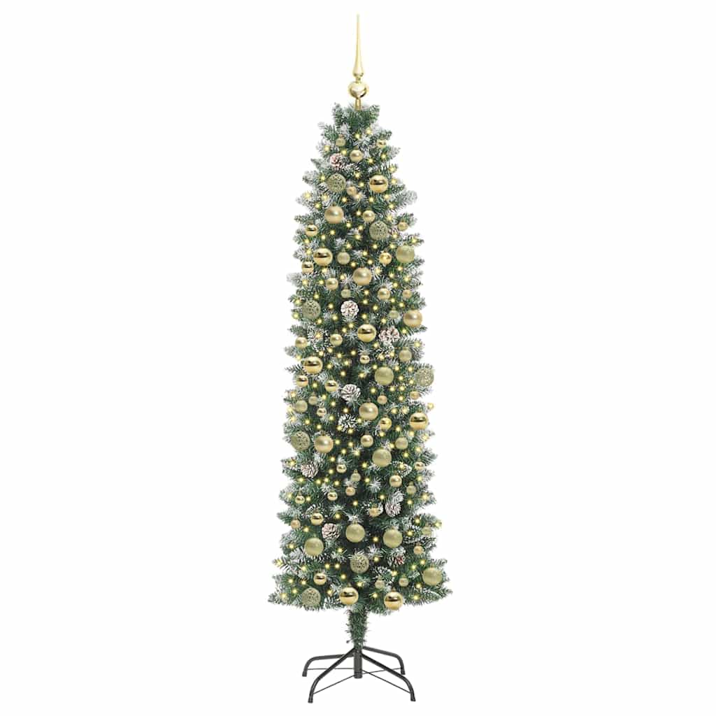 Kunstig Slankt Jule Tre med 300 LED Grønn og hvit 180 cm