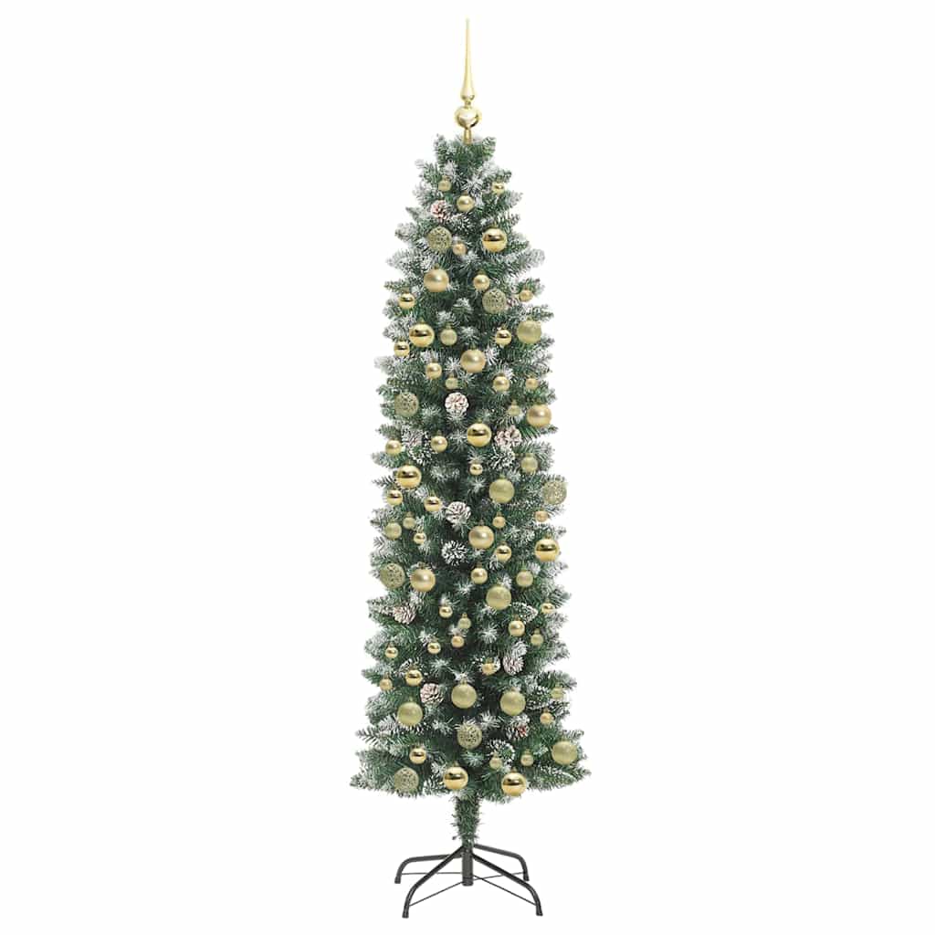Kunstig Slankt Jule Tre med 300 LED Grønn og hvit 180 cm