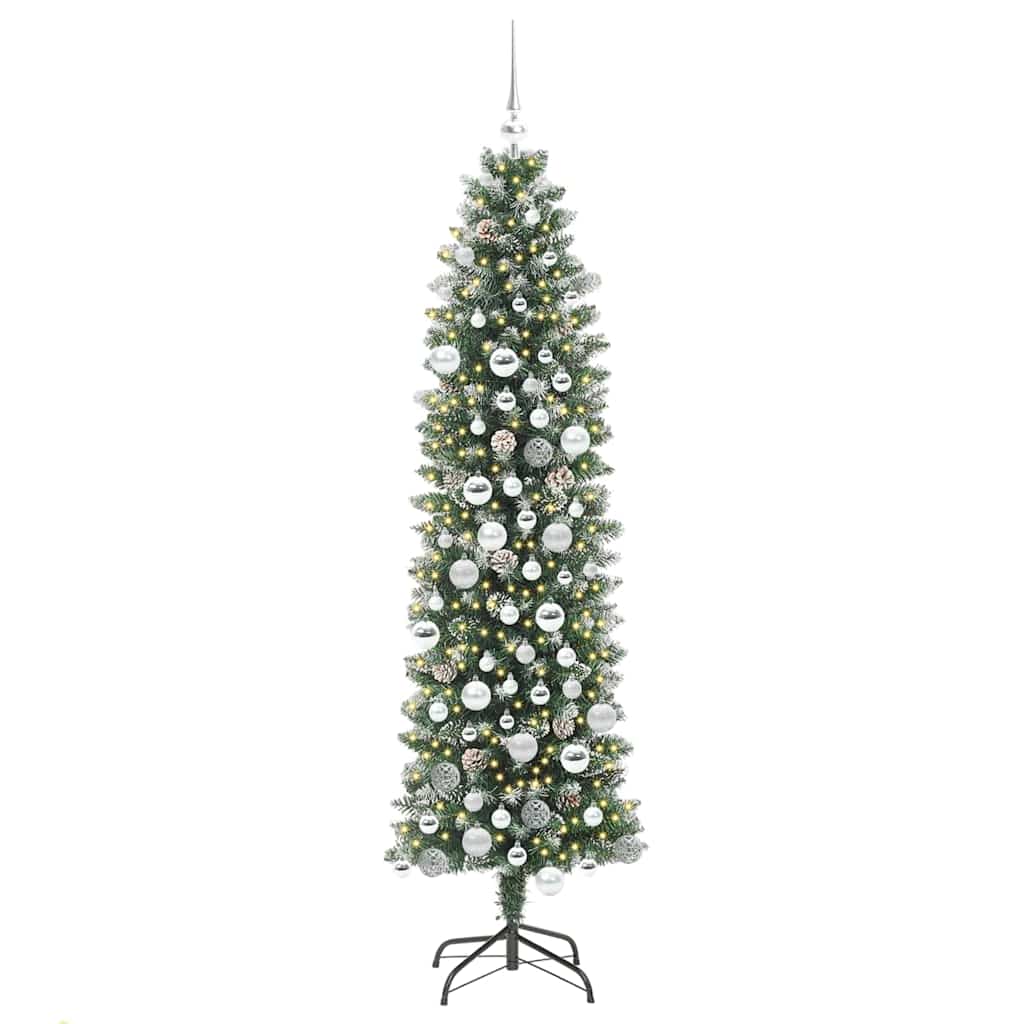 Kunstig Slankt Jule Tre med 300 LED Grønn og hvit 180 cm