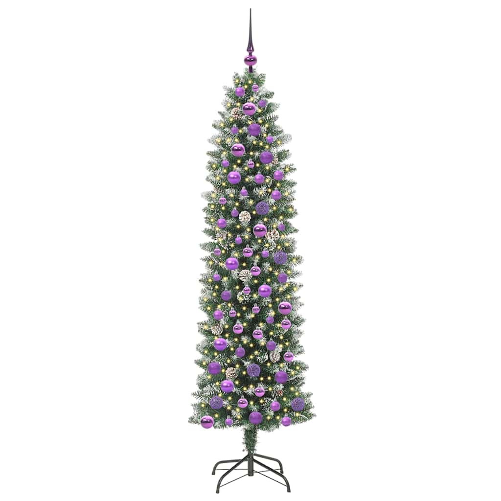 Kunstig Slankt Jule Tre med 300 LED Grønn og hvit 180 cm