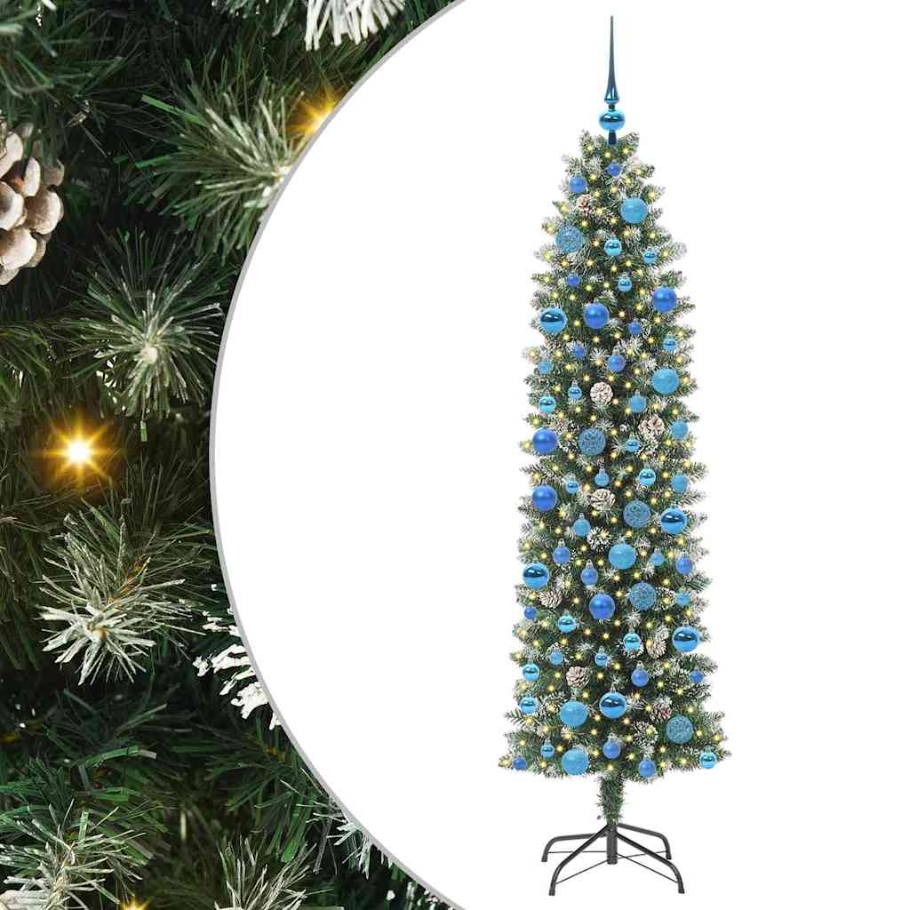 Kunstig Slankt Jule Tre med 300 LED Grønn og hvit 180 cm vidaXL