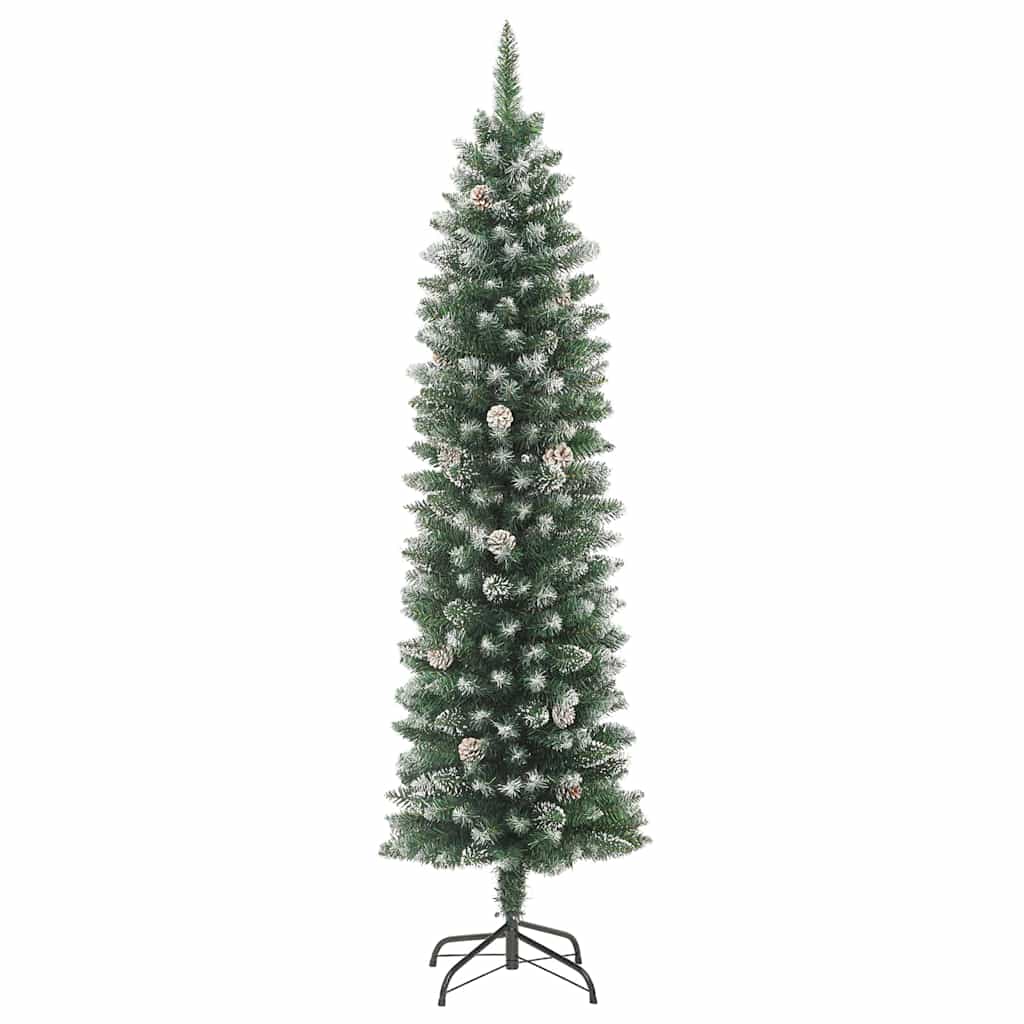 Kunstig Slankt Jule Tre med 300 LED Grønn og hvit 180 cm vidaXL