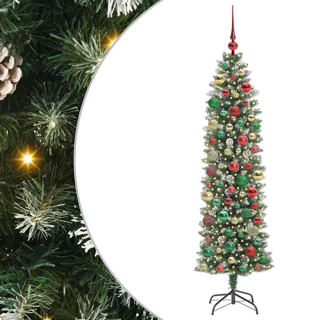 Kunstig Slankt Jule Tre med 300 LED Grønn og hvit 180 cm
