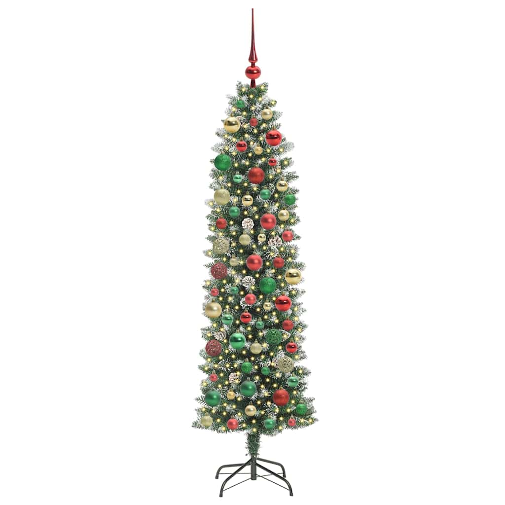 Kunstig Slankt Jule Tre med 300 LED Grønn og hvit 180 cm