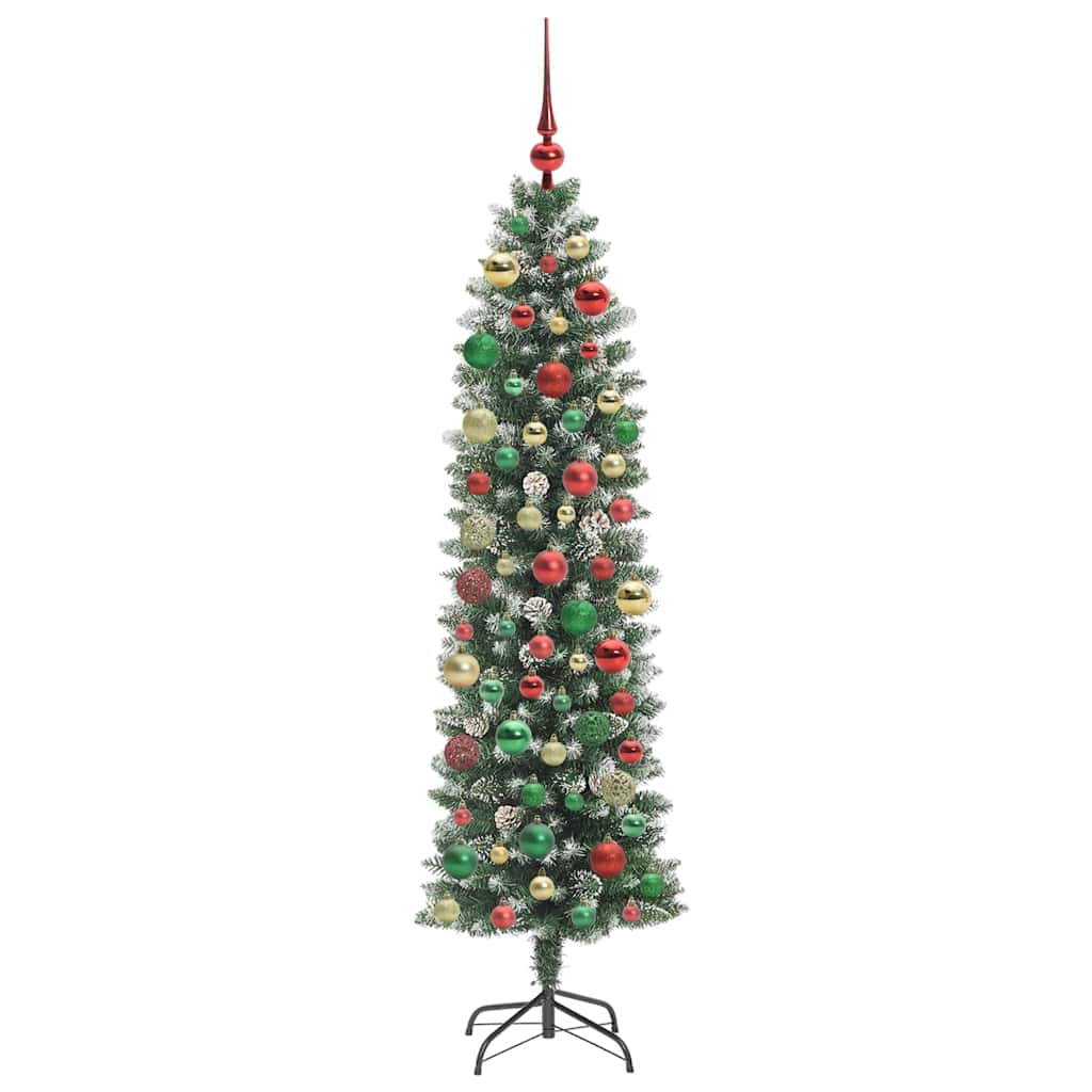 Kunstig Slankt Jule Tre med 300 LED Grønn og hvit 180 cm