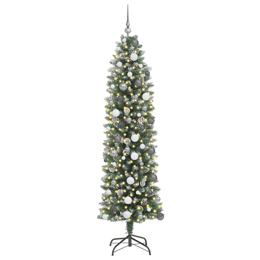 Kunstig Slankt Jule Tre med 300 LED Grønn og hvit 210 cm