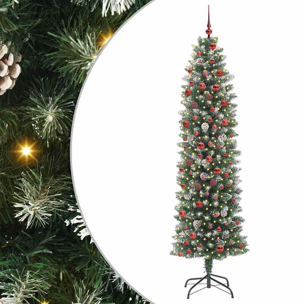 Kunstig Slankt Jule Tre med 300 LED Grønn og hvit 210 cm