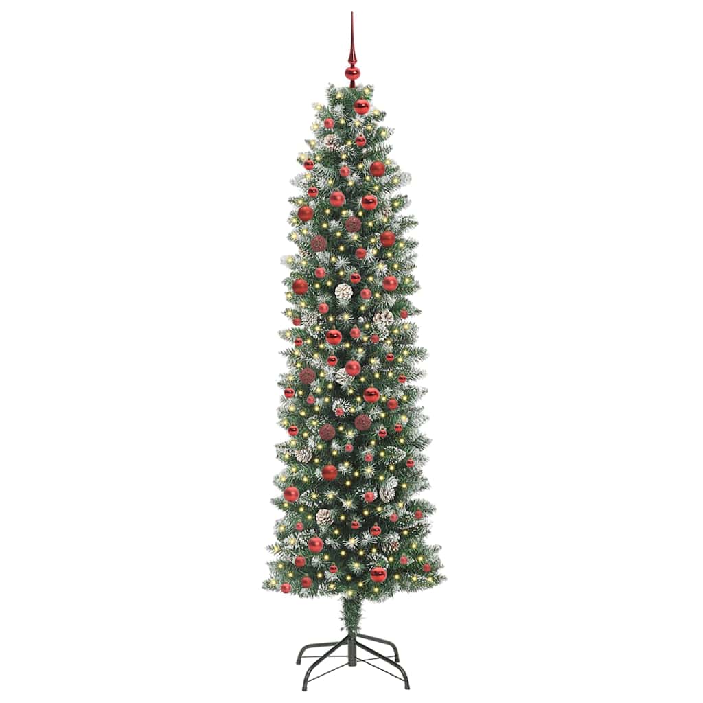 Kunstig Slankt Jule Tre med 300 LED Grønn og hvit 210 cm