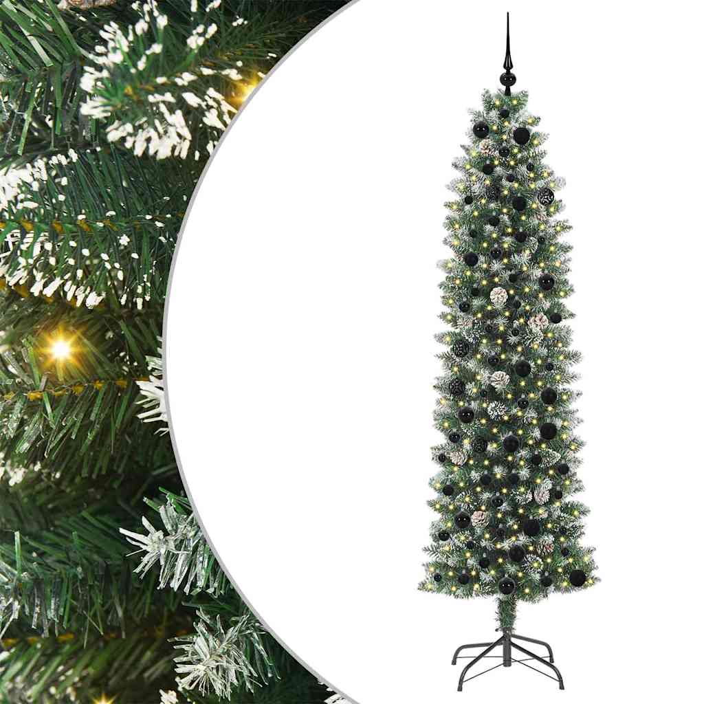 Kunstig Slankt Jule Tre med 300 LED Grønn og hvit 210 cm
