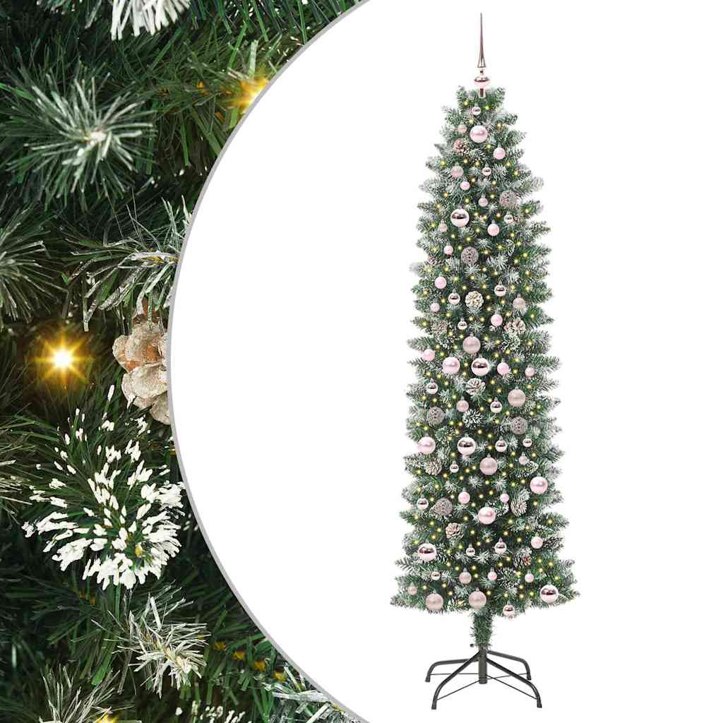 Kunstig Slankt Jule Tre med 300 LED Grønn og hvit 210 cm
