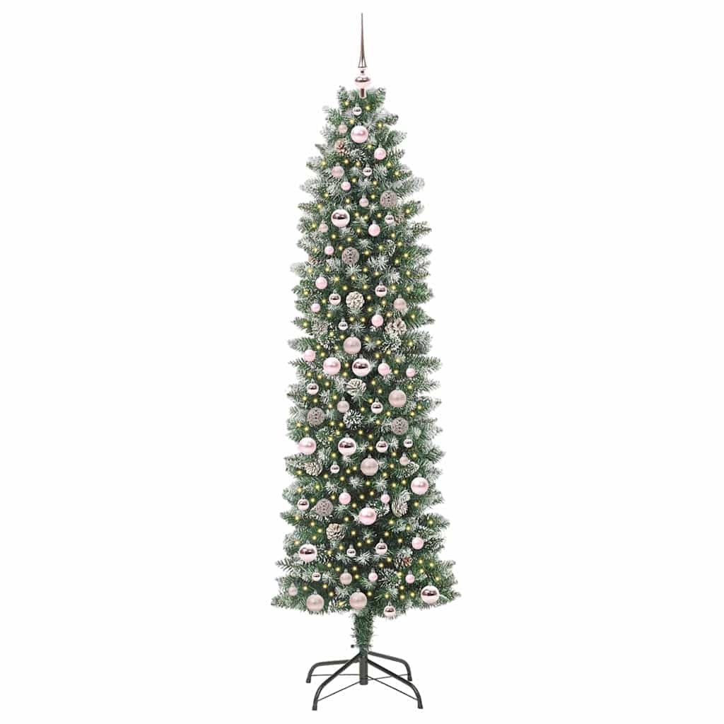 Kunstig Slankt Jule Tre med 300 LED Grønn og hvit 210 cm