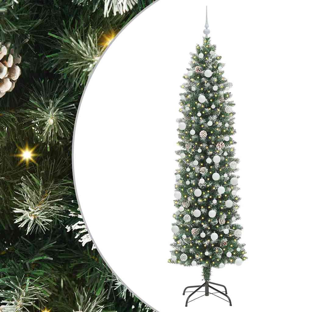 Kunstig Slankt Jule Tre med 300 LED Grønn og hvit 210 cm