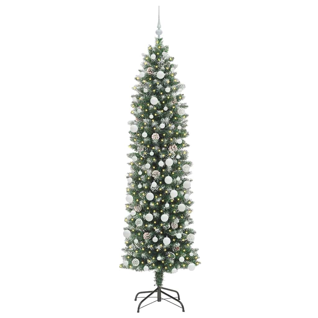 Kunstig Slankt Jule Tre med 300 LED Grønn og hvit 210 cm
