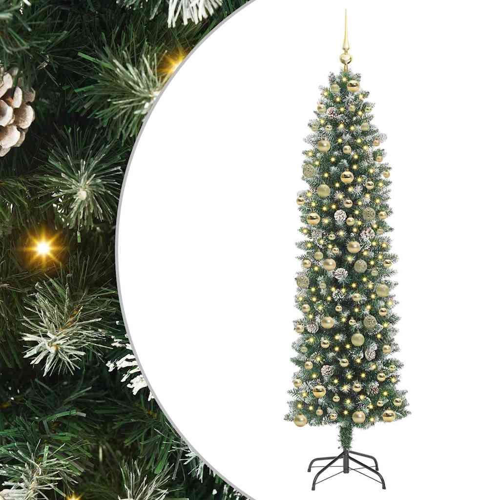 Kunstig Slankt Jule Tre med 300 LED Grønn og hvit 210 cm