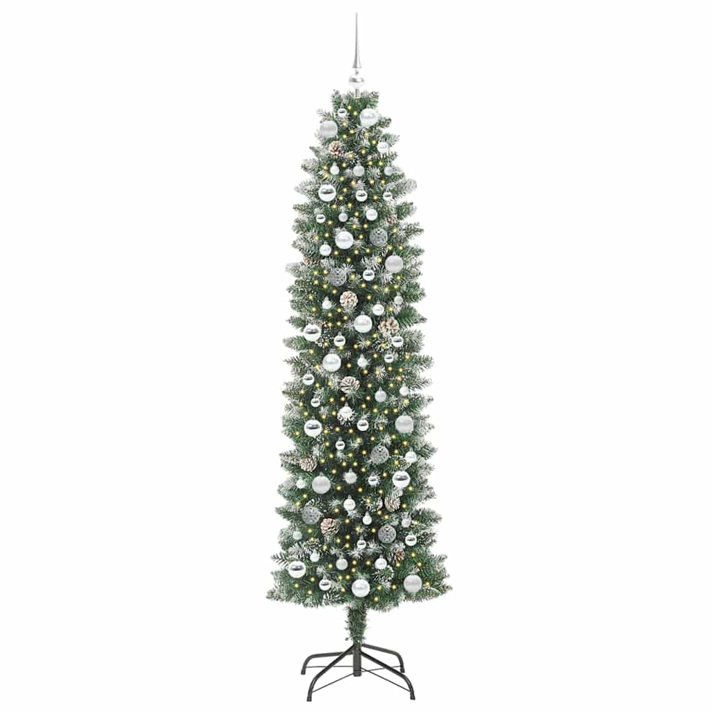 Kunstig Slankt Jule Tre med 300 LED Grønn og hvit 210 cm