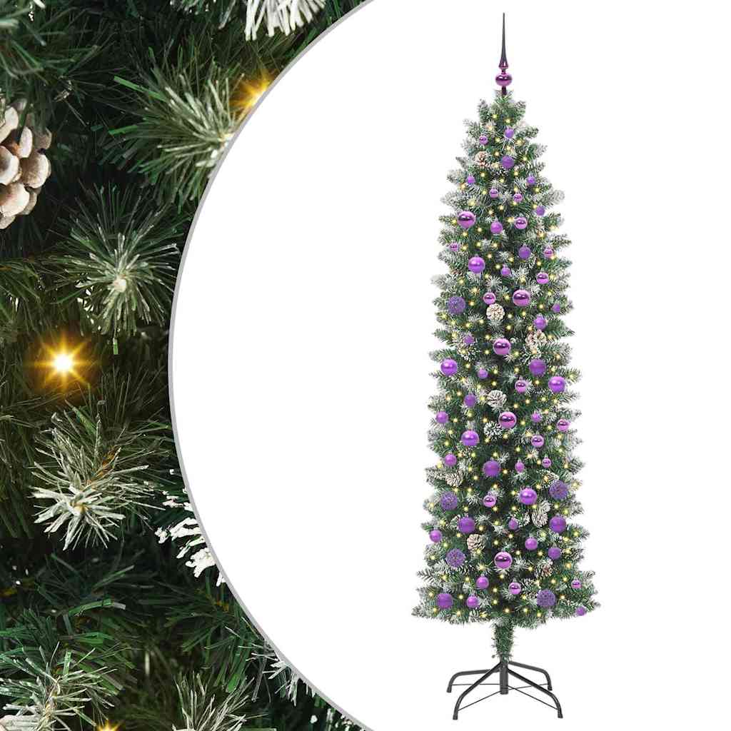 Kunstig Slankt Jule Tre med 300 LED Grønn og hvit 210 cm