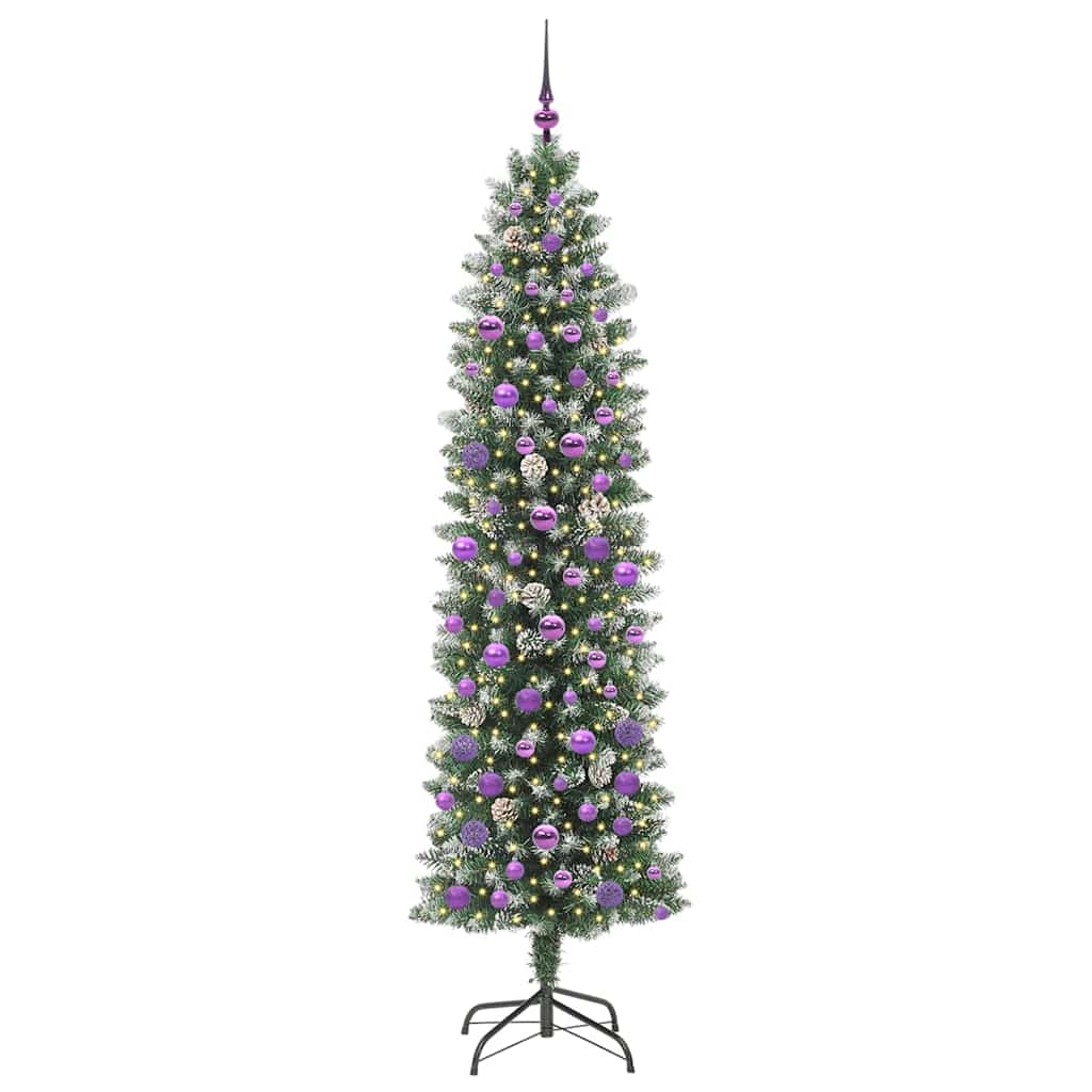 Kunstig Slankt Jule Tre med 300 LED Grønn og hvit 210 cm