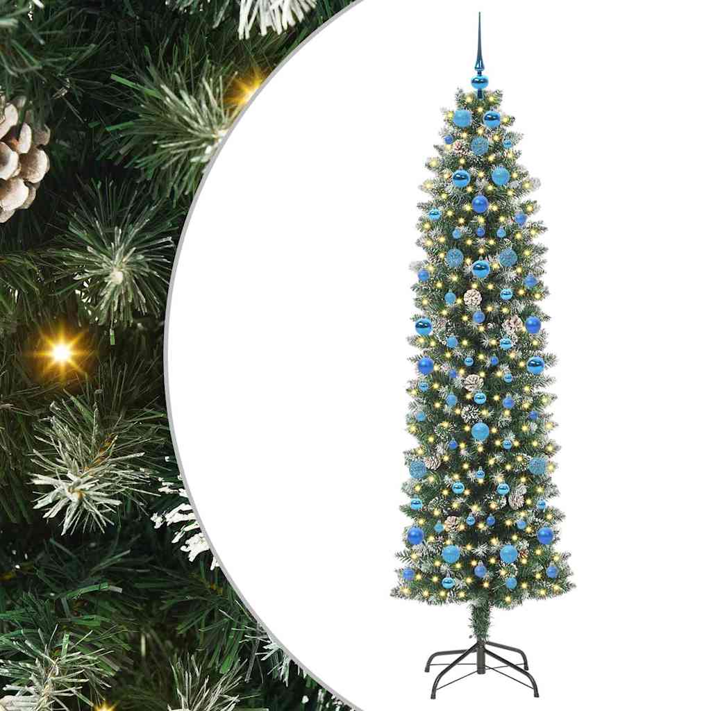 Kunstig Slankt Jule Tre med 300 LED Grønn og hvit 210 cm