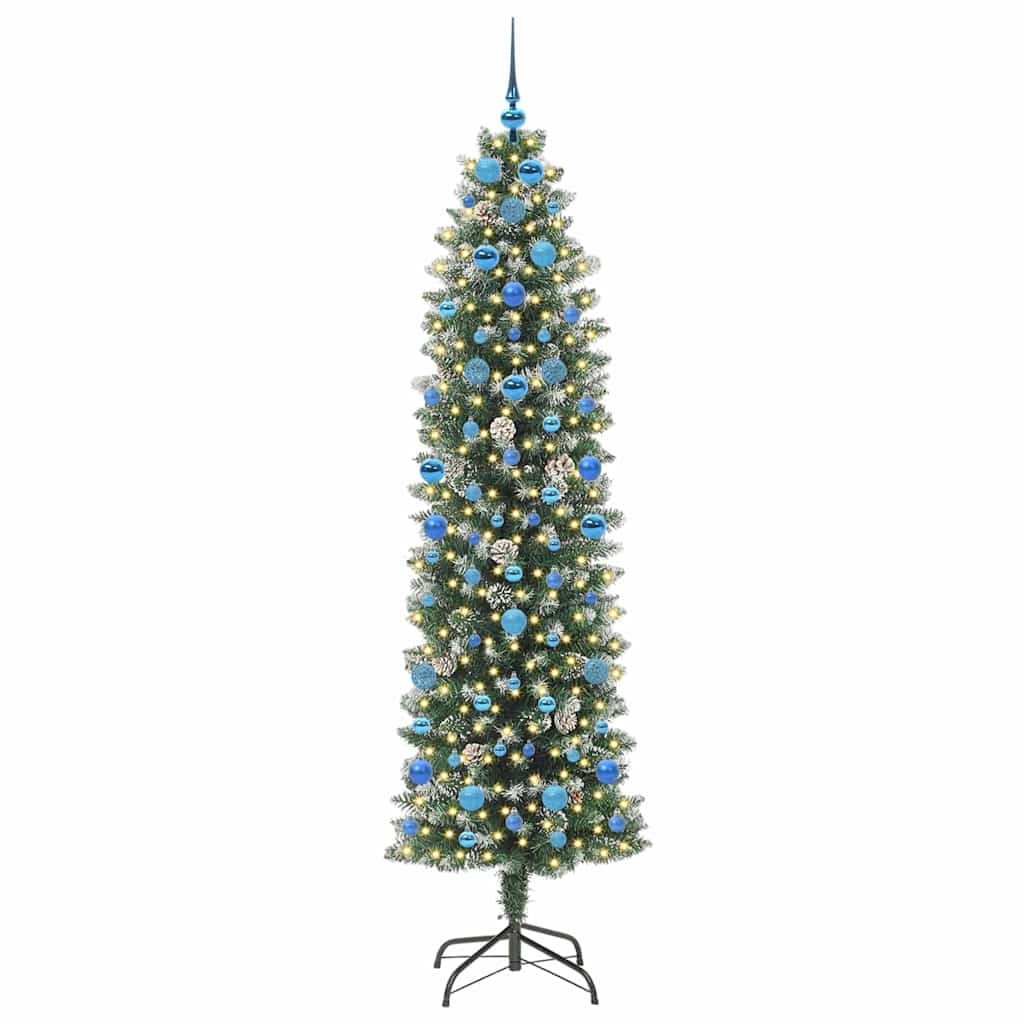 Kunstig Slankt Jule Tre med 300 LED Grønn og hvit 210 cm