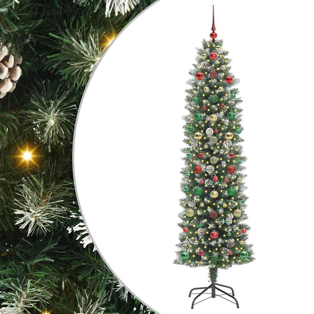 Kunstig Slankt Jule Tre med 300 LED Grønn og hvit 210 cm