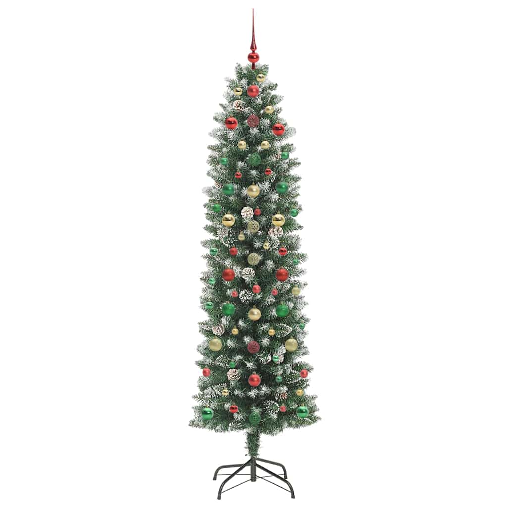 Kunstig Slankt Jule Tre med 300 LED Grønn og hvit 210 cm