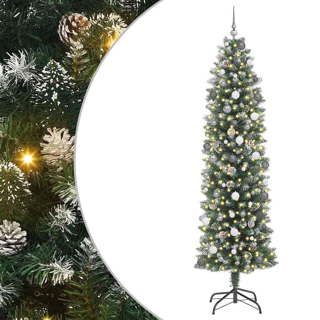 Kunstig Slankt Jule Tre med 300 LED Grønn og hvit 240 cm