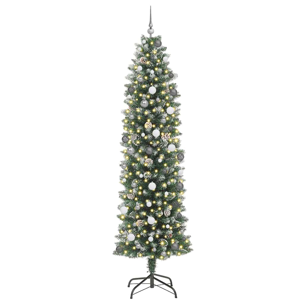 Kunstig Slankt Jule Tre med 300 LED Grønn og hvit 240 cm