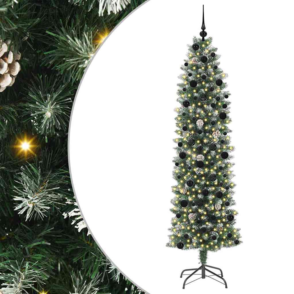 Kunstig Slankt Jule Tre med 300 LED Grønn og hvit 240 cm vidaXL