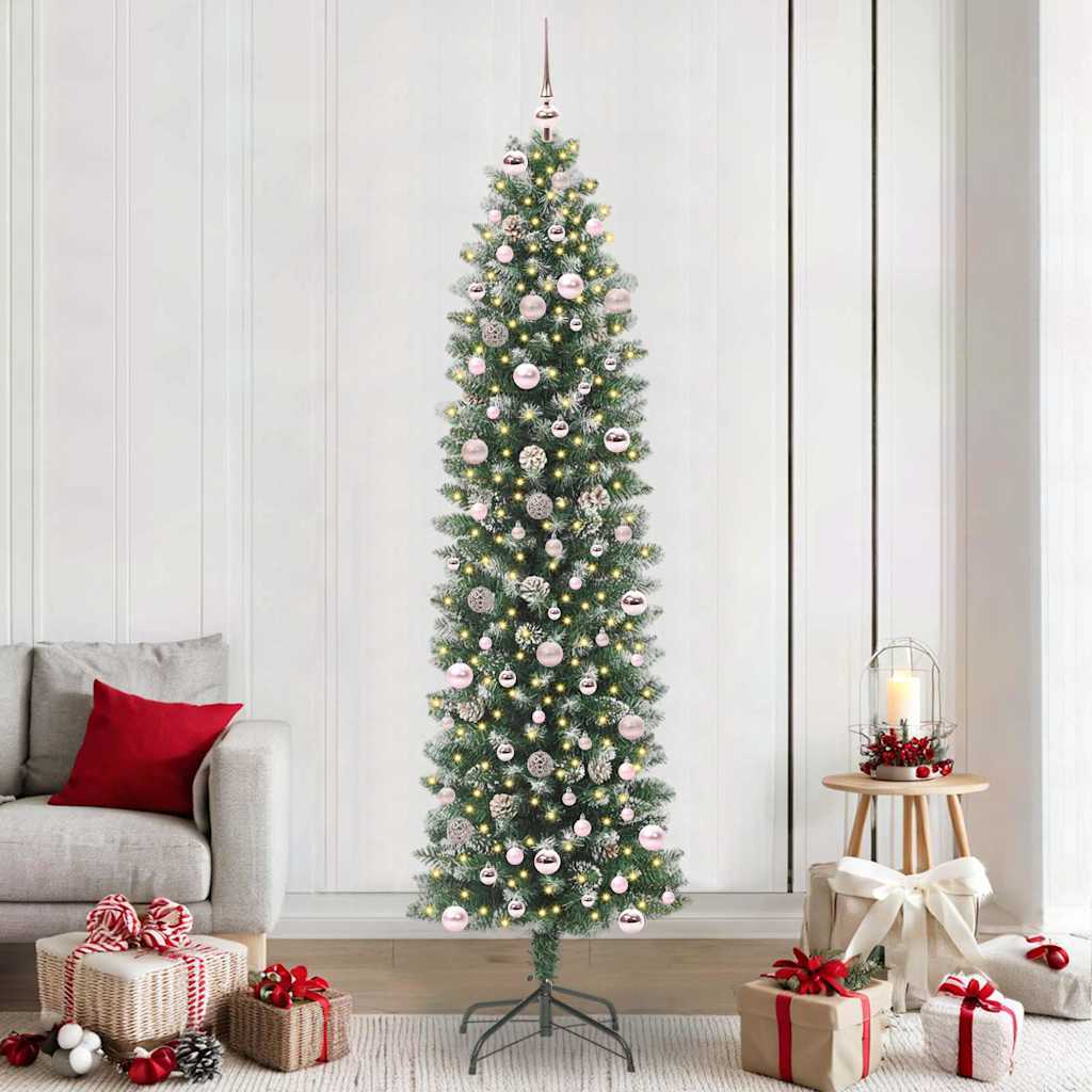 Kunstig Slankt Jule Tre med 300 LED Grønn og hvit 240 cm vidaXL
