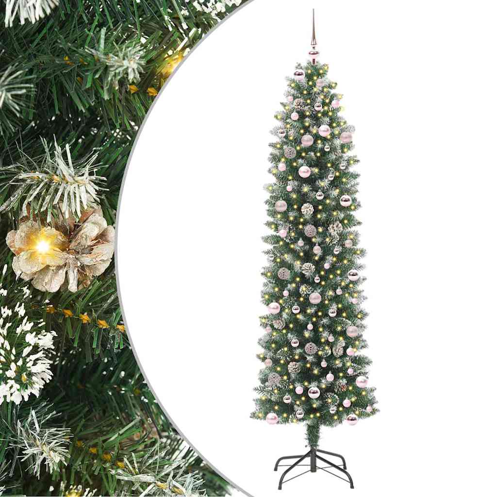 Kunstig Slankt Jule Tre med 300 LED Grønn og hvit 240 cm vidaXL