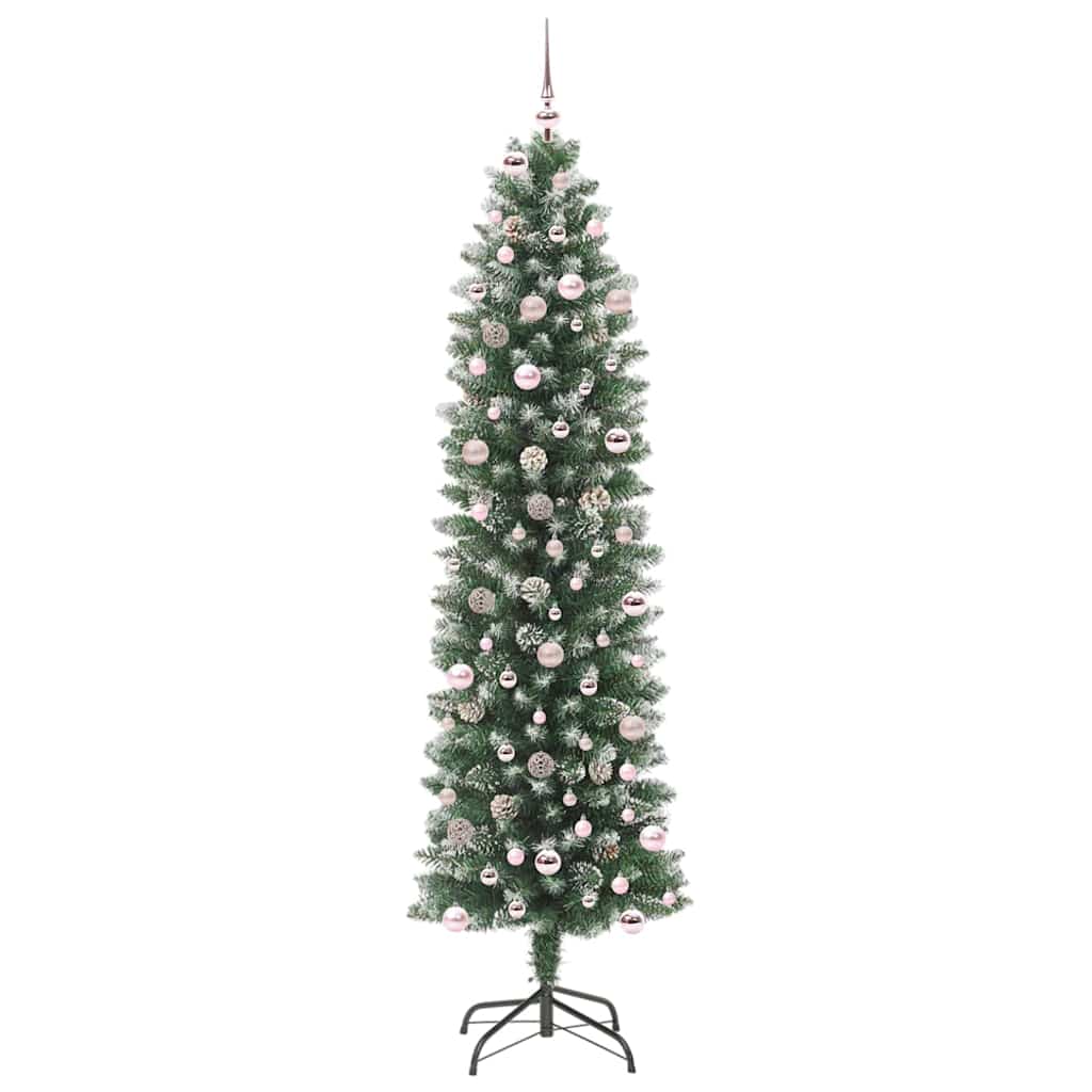 Kunstig Slankt Jule Tre med 300 LED Grønn og hvit 240 cm vidaXL