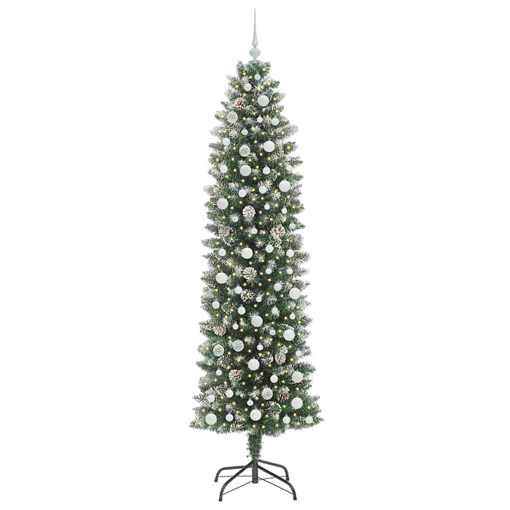Kunstig Slankt Jule Tre med 300 LED Grønn og hvit 240 cm vidaXL