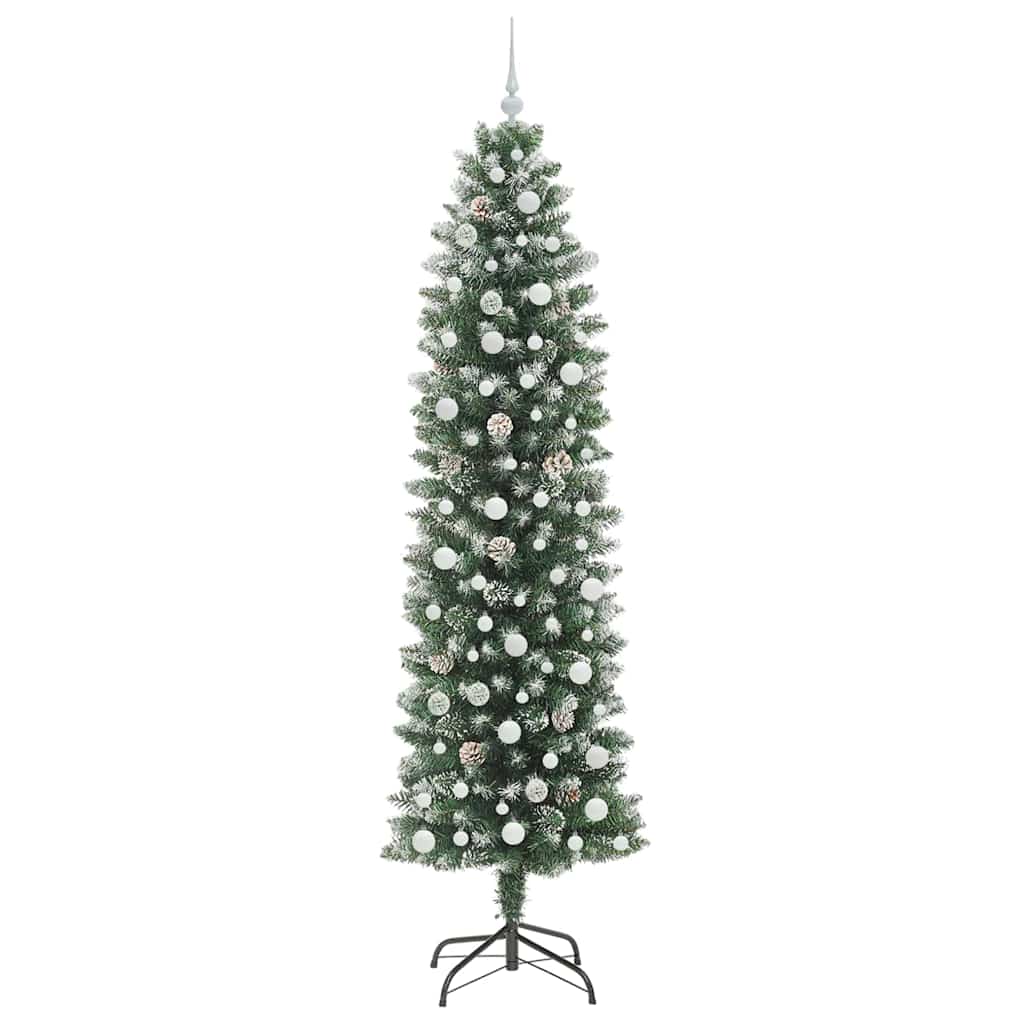 Kunstig Slankt Jule Tre med 300 LED Grønn og hvit 240 cm vidaXL
