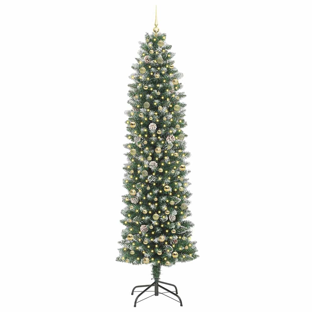 Kunstig Slankt Jule Tre med 300 LED Grønn og hvit 240 cm
