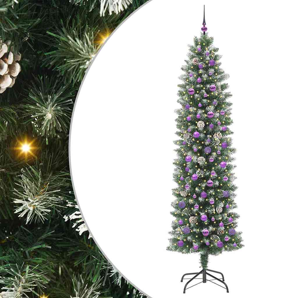 Kunstig Slankt Jule Tre med 300 LED Grønn og hvit 240 cm vidaXL