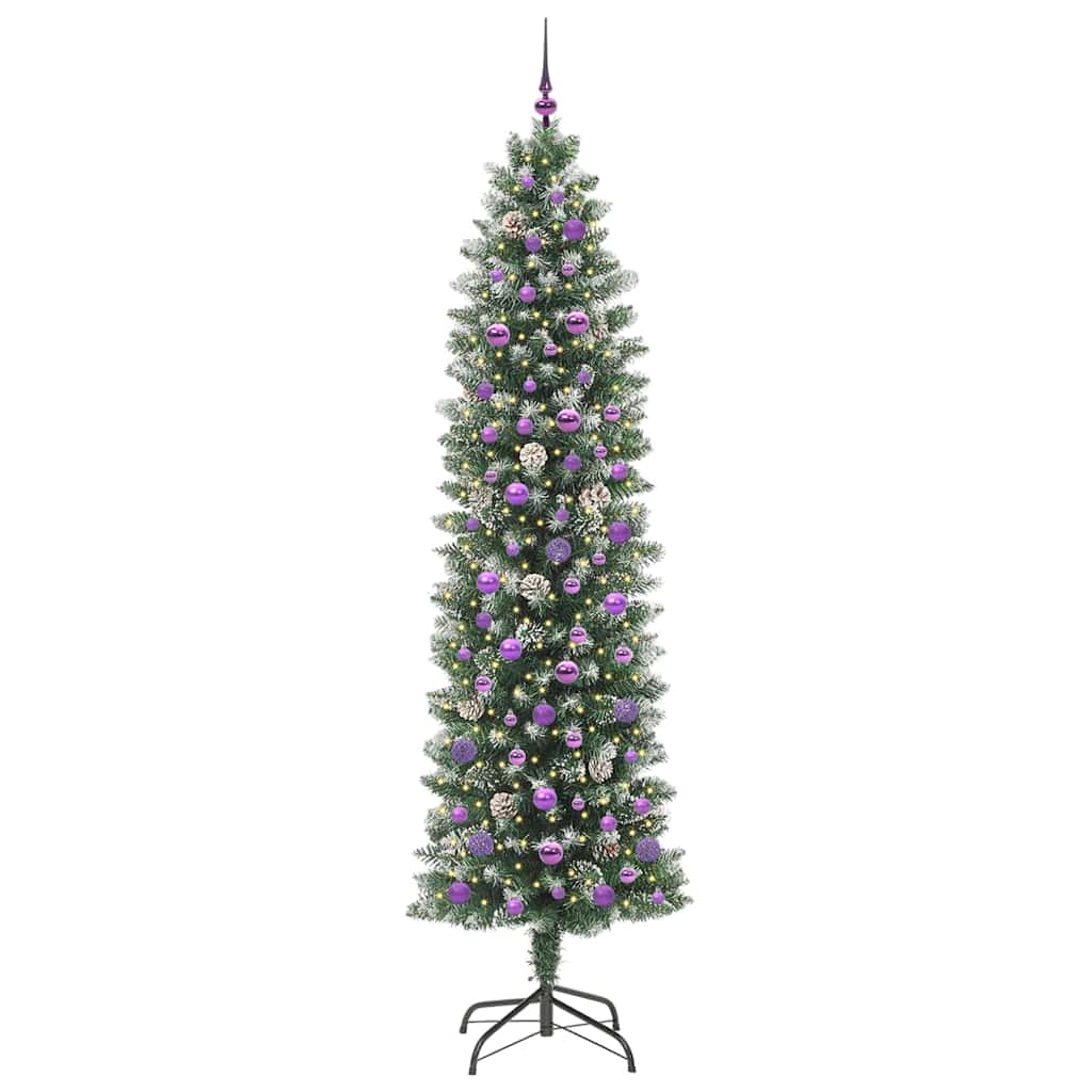 Kunstig Slankt Jule Tre med 300 LED Grønn og hvit 240 cm vidaXL