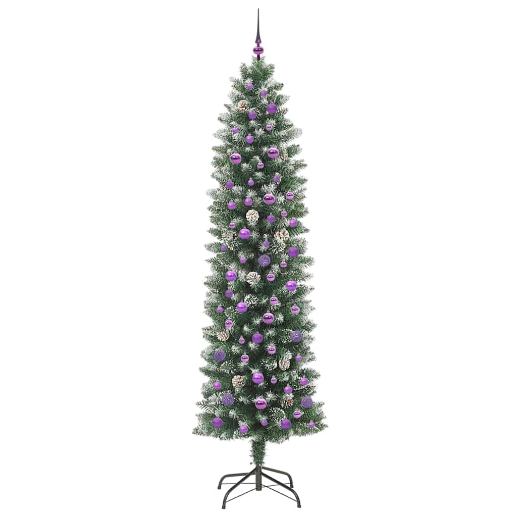 Kunstig Slankt Jule Tre med 300 LED Grønn og hvit 240 cm vidaXL