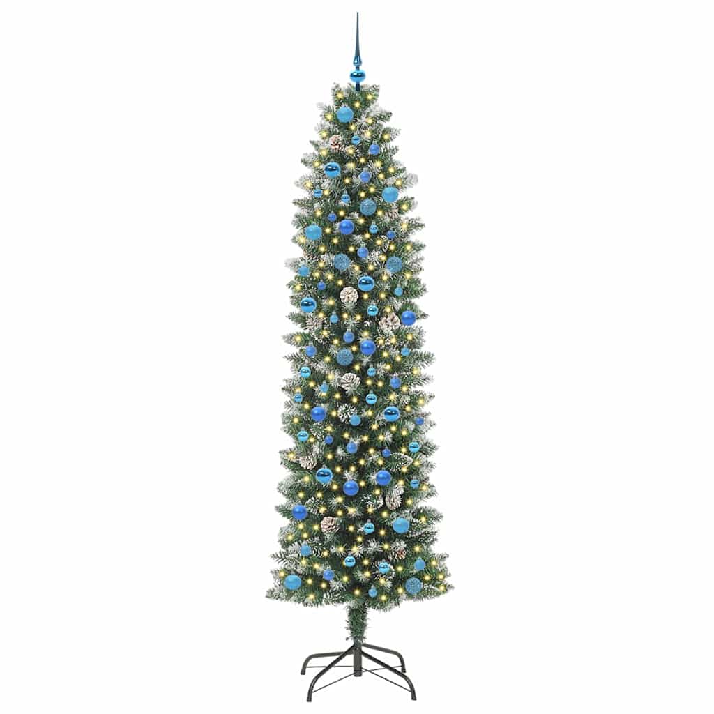 Kunstig Slankt Jule Tre med 300 LED Grønn og hvit 240 cm vidaXL