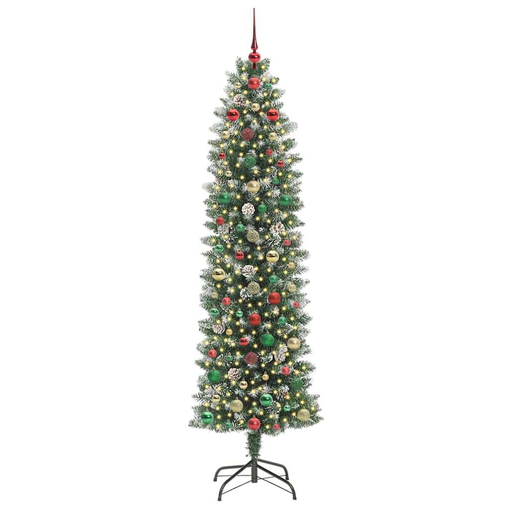 Kunstig Slankt Jule Tre med 300 LED Grønn og hvit 240 cm