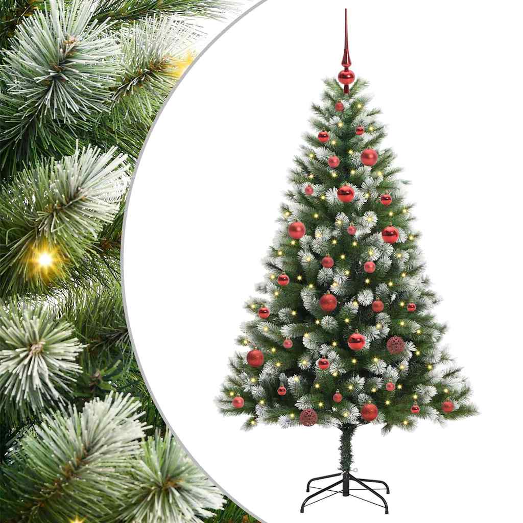 Kunstig leddet juletre med flocket snø Grønn og hvit 150 cm