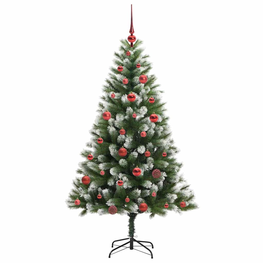 Kunstig leddet juletre med flocket snø Grønn og hvit 150 cm