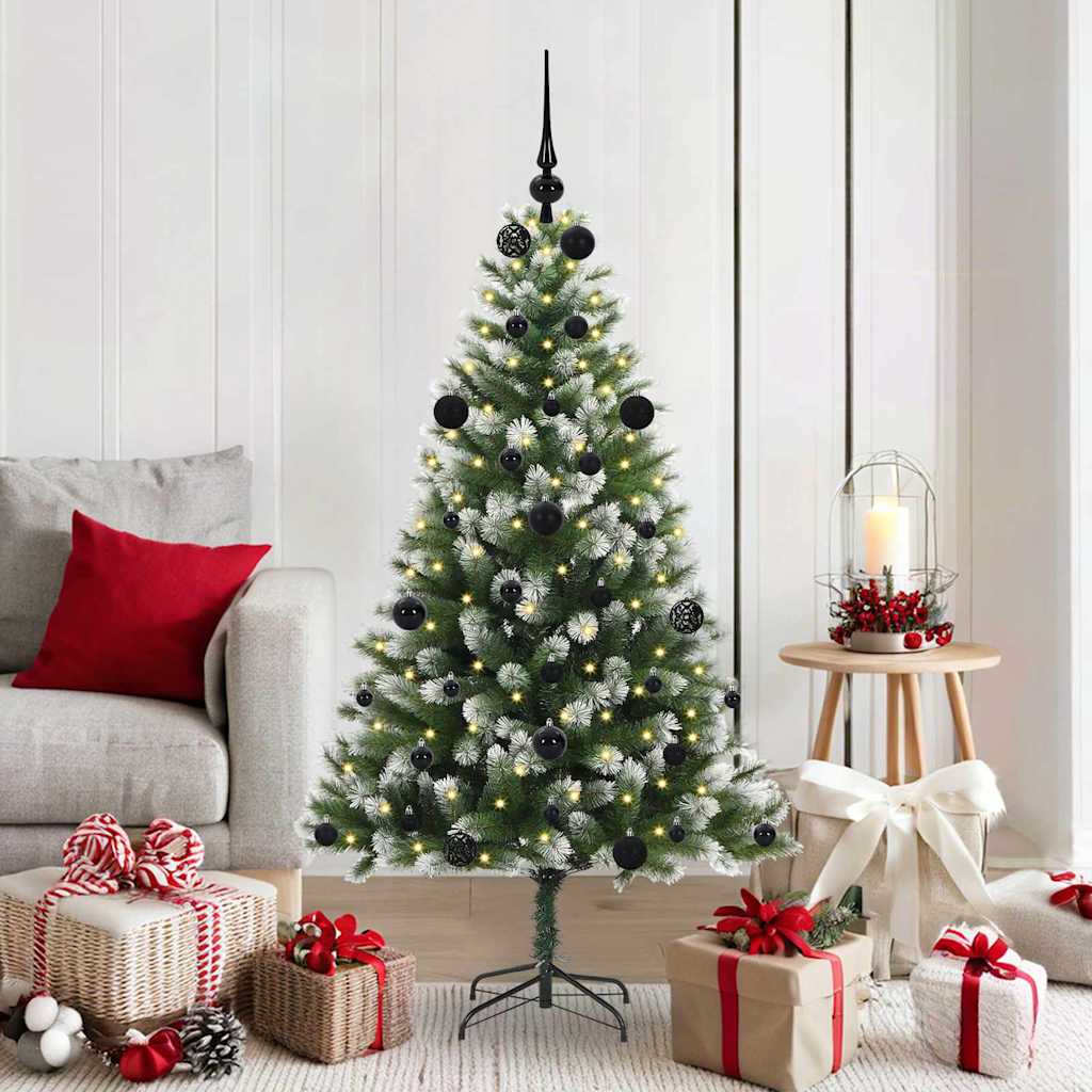 Kunstig leddet juletre med flocket snø Grønn og hvit 150 cm
