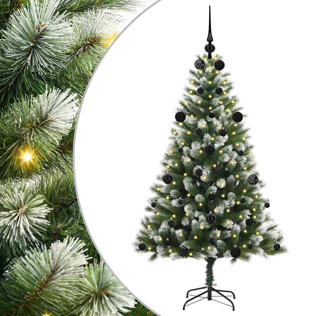 Kunstig leddet juletre med flocket snø Grønn og hvit 150 cm