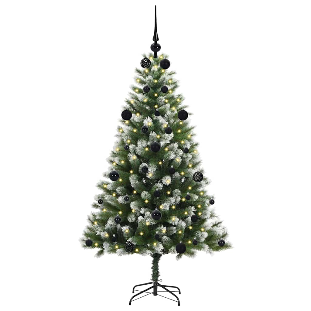 Kunstig leddet juletre med flocket snø Grønn og hvit 150 cm